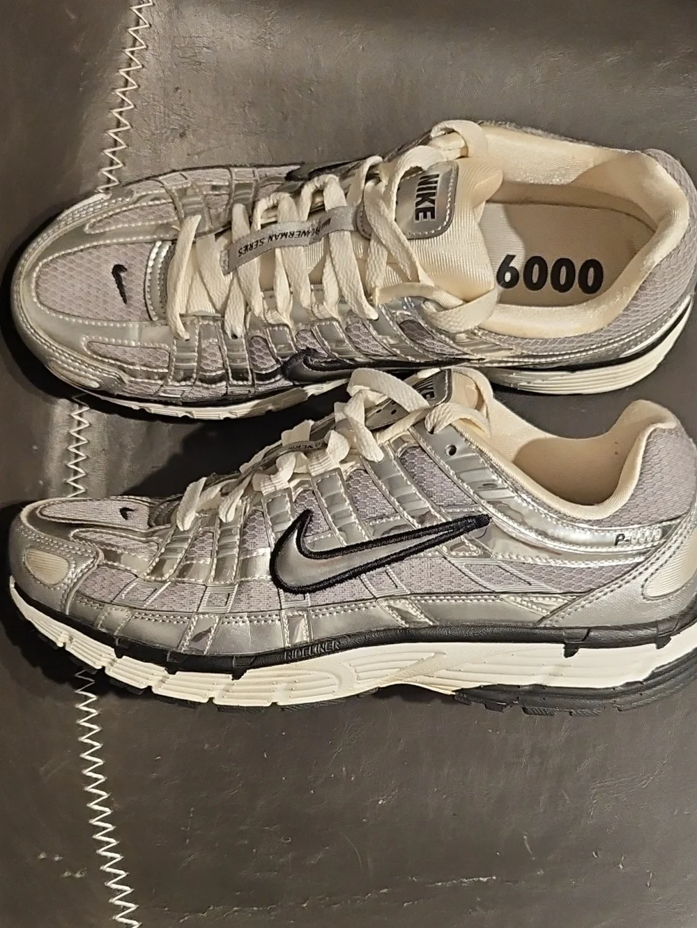 Nike Metallic P-6000 Silver and White Low-Top Sneakers